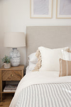Load image into Gallery viewer, Grey Stripe Pom Pom Blanket