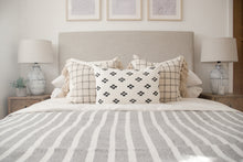 Load image into Gallery viewer, Grey Wide Stripe Pom Pom Blanket