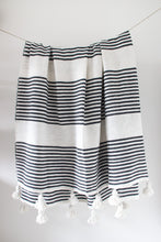 Load image into Gallery viewer, Black Stripe Pom Pom Blanket