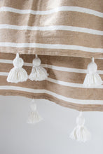 Load image into Gallery viewer, Tan Stripe Pom Pom Blanket