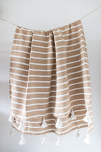 Load image into Gallery viewer, Tan Stripe Pom Pom Blanket