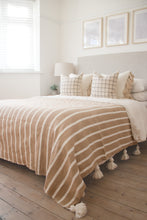 Load image into Gallery viewer, Tan Stripe Pom Pom Blanket